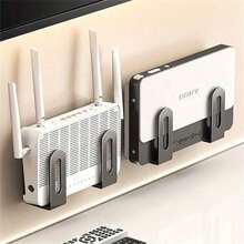 免钻孔壁挂式储物架，适用于路由器、WiFi调制解调器、机顶盒、线缆管理，人造石材质，节省空间的多功能储物架，带粘胶 - 灰色 - 查看 5