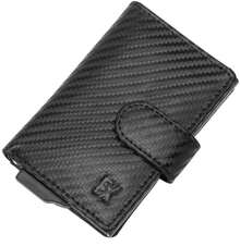 FOMAX Slim Wallet Geldbörse Herren, Portmonee Mini mit Münzfach RFID Schutz, Premium Karten Portemonnaie Geldbeutel Luxus Kartenetui, Carbon-Schwarz - Schwarz - Übersicht 1