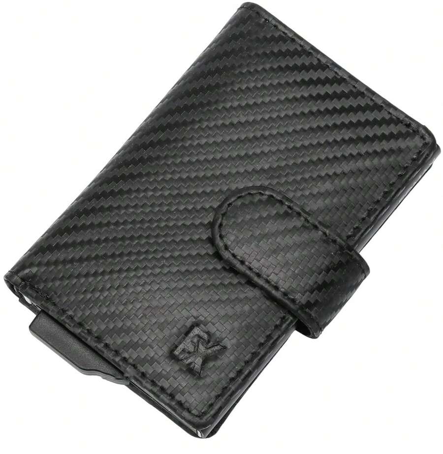 FOMAX Slim Wallet Geldbörse Herren, Portmonee Mini mit Münzfach RFID Schutz, Premium Karten Portemonnaie Geldbeutel Luxus Kartenetui, Carbon-Schwarz - Schwarz - Übersicht 1