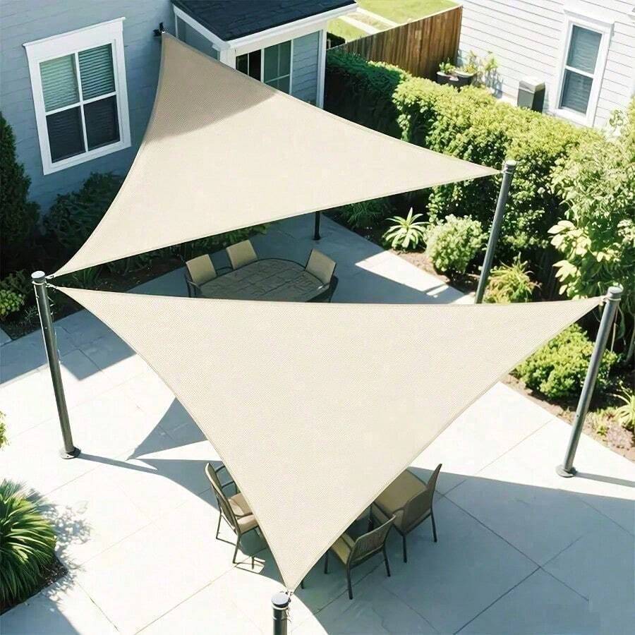1pc Heavy-Duty Triangle Canvas Sunshade - Outdoor Patio Sun Shade Canopy, Designed For Comfortable Environment. Suitable For Yard, Garden, Pool Deck, Outdoor Cafe. Available In Multiple Sizes, DIY Design, Easy Installation - Beige - View 1
