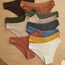 Set Of 5 Women's Ribbed Cotton Thong Panties, Assorted Colors, Mila - Multicolor - View 7