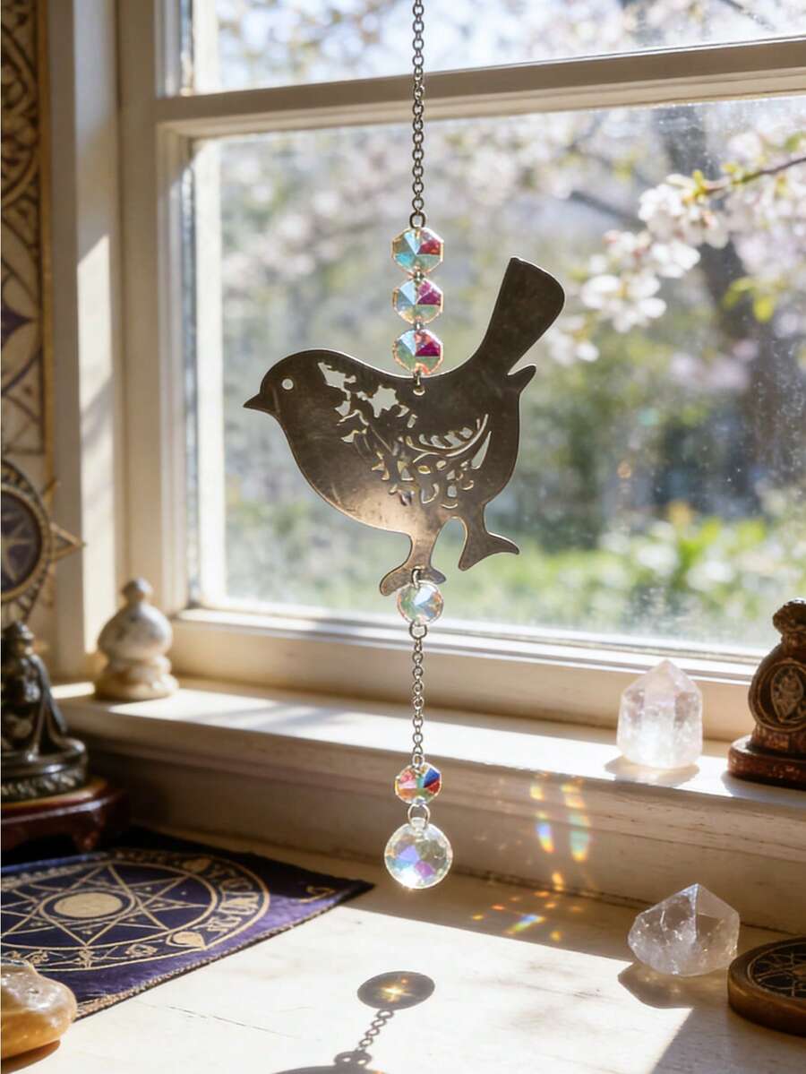 1件水晶鸟阳光捕捉器，波西米亚彩虹棱镜窗饰，闪亮水晶鸟挂件，彩虹制造器装饰，适用于客厅、卧室、公寓、阳台、庭院、花园、门廊、冥想空间、瑜伽室、北欧温馨室内装饰、阳光折射艺术装饰