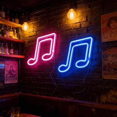1 chiếc đèn neon LED hình nốt nhạc lãng mạn, đèn ngủ trang trí tường trong nhà, dùng pin/USB, đèn cổ tích cho nhà cửa, tiệc tùng, sinh nhật, phòng chơi game, phòng ngủ, phòng khách, ban công, quán bar.