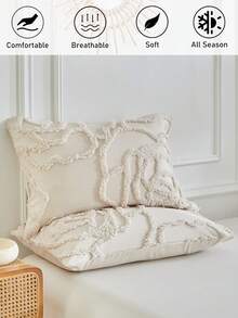 1pc Bohemian Style Khaki Rose Pattern Tufted Pillowcase, Vintage Farmhouse Polyester Decorative Throw Pillow Cover, Suitable For All Seasons, Decor, Machine Washable, Pillow Insert Not Included - Khaki - View 2