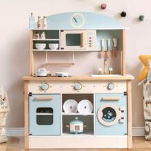 Robotime Robud Kids Wooden Toy Kitchen Set – Light Blue Dreamy Kitchen, Includes 15+ Pieces, Kitchen Games, Role-Playing Suitable For Children Aged 3 And Up - Baby Blue - View 2