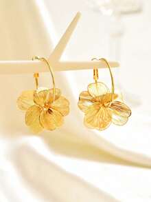 1 Pair Fashionable, Elegant, Creative, High-End Petals Hoop Earrings, Suitable For Daily Wear For Women - 金色 - 查看 2
