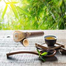 Long Handle Purple & White Bamboo Matcha Whisk, Japanese Style Bamboo Matcha Tea Set, Suitable For Matcha Lovers And Beginners - Multicolor - View 3