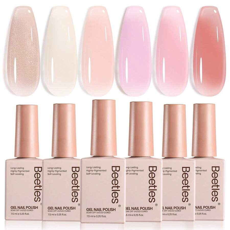 Beetles Nude Gel Nail Polish Set - 6 Colors Nude Pink Brown Neutral Jelly Gel Polish Kit - 6 Colors Aesthetic Nude - 查看 1