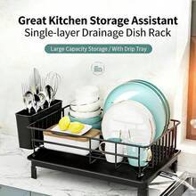 Organizador de estante para tazones y platos de cocina, soporte multiusos para escurrir fregadero para tazones, platos, utensilios, almacenamiento en el mostrador - Multicolor - Ver 1