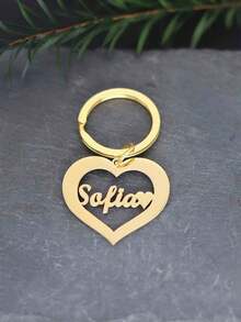 Customized 1-4 Names Family Surname Plate Heart-Shaped Keychain, Fashionable Birthday Christmas Gift, Stainless Steel Engraved Name Plate Keychain, Personalized Couples Family Friends Keychain - Multicolor - View 14