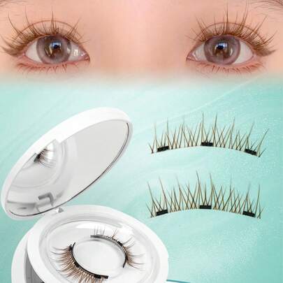 2 pares de pestañas postizas magnéticas color marrón (con espejo y aplicador de pestañas), pestañas magnéticas suaves, pestañas magnéticas portátiles, aspecto natural, reutilizables, sin necesidad de pegamento