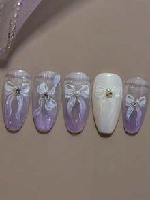 1pc Ethereal Ribbon Bow Jelly Bow Nail Sticker, Shell Holographic 3D Embossed Nail Art Sticker, Nail, Parts, Nail Decoration, Nail Art, Components, Accessories - Multicolor - View 5