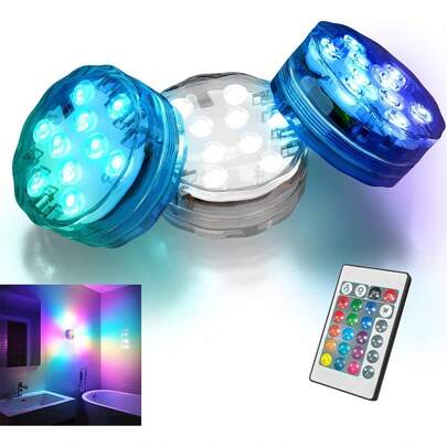 Bộ 1/2/4/6/10 đèn LED chống nước, 16 màu đổi sáng, điều khiển từ xa, dùng trang trí bể cá, bình hoa, bồn tắm, bể sục, Halloween, Giáng sinh, hồ bơi và tiệc tùng.