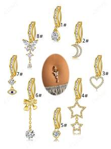 14g Joyería de piercing de ombligo para mujeres de acero quirúrgico 316L - Mariposa, Serpiente, Ojo Malvado, Corazón, CZ, Anillos de Ombligo Colgantes de Ópalo, Anillos de Ombligo Inversos Minimalistas Accesorios de Piercing Corporal - oro - Ver 2
