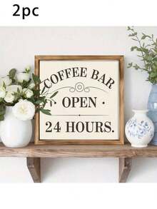 1pc 8x8 Inch Rustic Cafe Wooden Framed Sign, "Open 24 Hours", Suitable For Living Room, Kitchen, Office Wall Art Decor, Ideal Christmas Gift, Home Decoration - Multicolor - View 5