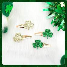 4 pinzas para el pelo con diseño de trébol para niñas, accesorios para el pelo del Día de San Patricio para mujeres, horquillas verdes con trébol dorado para mujeres. - 1 - Ver 5