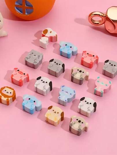 30pcs Animal Shaped Erasers, Cute Cartoon Dog, Pig, Elephant And Bear Patterns, Suitable For School, Office And Home Use, Holiday Gifts, Party Favors, School Supplies, Fun Stationery, Classroom Rewards, Smooth Erasing