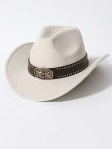 Retro Bull's Head Buckle Western Cowboy Hat - Men's And Women's Matching Wool Wide-Brimmed Hat - Sunshade Jazz Hat, Suitable For Parties, Western-Themed Events, Gatherings, Role-Playing, Graduation Ceremonies, Hiking Trips, Etc. - Golden Bull Top Hat - View 15