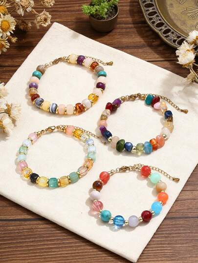 1 pieza Pulsera de ábaco de resina con estilo bohemio encantador, joyería de moda, regalo, joyería de verano, accesorios de playa y vacaciones