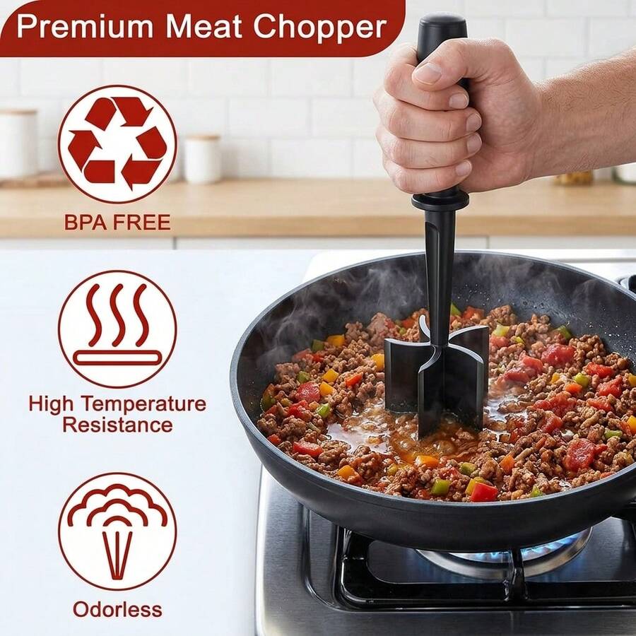 3-In-1 Plastic Mixing Stick – Handheld Kitchen Tool For Blending Ground Meat, Folding Batter, Mixing Salads, Dough And Salsa - màu đen - Xem 1