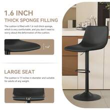 Swivel Bar Stools With Backrest, Height Adjustable PU Leather Bar Chairs, Modern Kitchen Counter Stools With Footrest, Set Of 2 - Black - View 3
