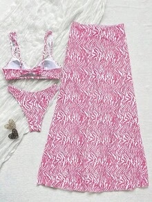 3pcs Women's Sexy Backless Spaghetti Strap Brown Zebra Print High Elasticity Bikini Set Vacation Beach - Nhiều màu - Xem 5