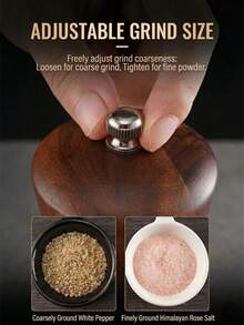 Premium Acacia Wood Salt And Pepper Grinder Set - Manual Spice Mill With Adjustable Coarseness Ceramic Core - Professional Wood Pepper Mill For Sea Salt, Peppercorn & Spices - Refillable Kitchen Tools - 咖啡棕 - 查看 5