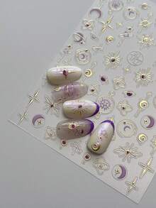 Choic Gold- und Silbersterne, Monde Nail Art Zubehör Aufkleber 3D glänzende bronzefarbene Nagel Aufkleber selbstklebende Maniküre Dekorationen Abziehbilder DIY Nagel Teile - Verschiedenfarbig - Übersicht 2