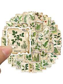 50pcs/Set Retro Aesthetic Cartoon Green Plants Stickers, Decorative Decals For Journal Stationery Luggage Laptop Phone Notebook Sticker - 1 Set - View 7