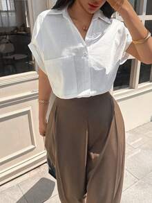 女士短袖常规款衬衫，休闲日常上衣，采用无弹力面料，轻盈舒适 - 白色 - 查看 1