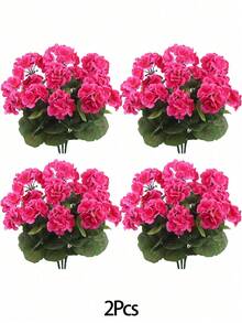 1 株仿真天竺葵花，丝质天竺葵，抗紫外线户外仿真白色天竺葵灌木，假花植物，适合盆栽、花园和家居装饰、室内花瓶和桌面摆件 - 深玫色 - 查看 3