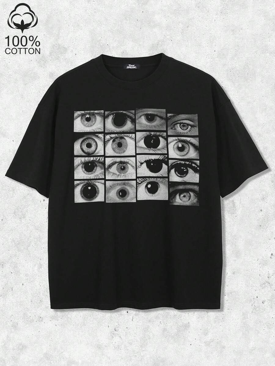Tiny Spark Street Style Black T-Shirt With Eye Graphic - Black - View 1