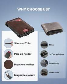 Typecase Tactical Wallet Men Card Holder: Up Card, Genuine Leather,, RFID Blocking, Slim, Minimalist,, Front Pocket - 9-13 Card Capacitiy, ID Window, Money Clip (Brown) - Navy - View 9