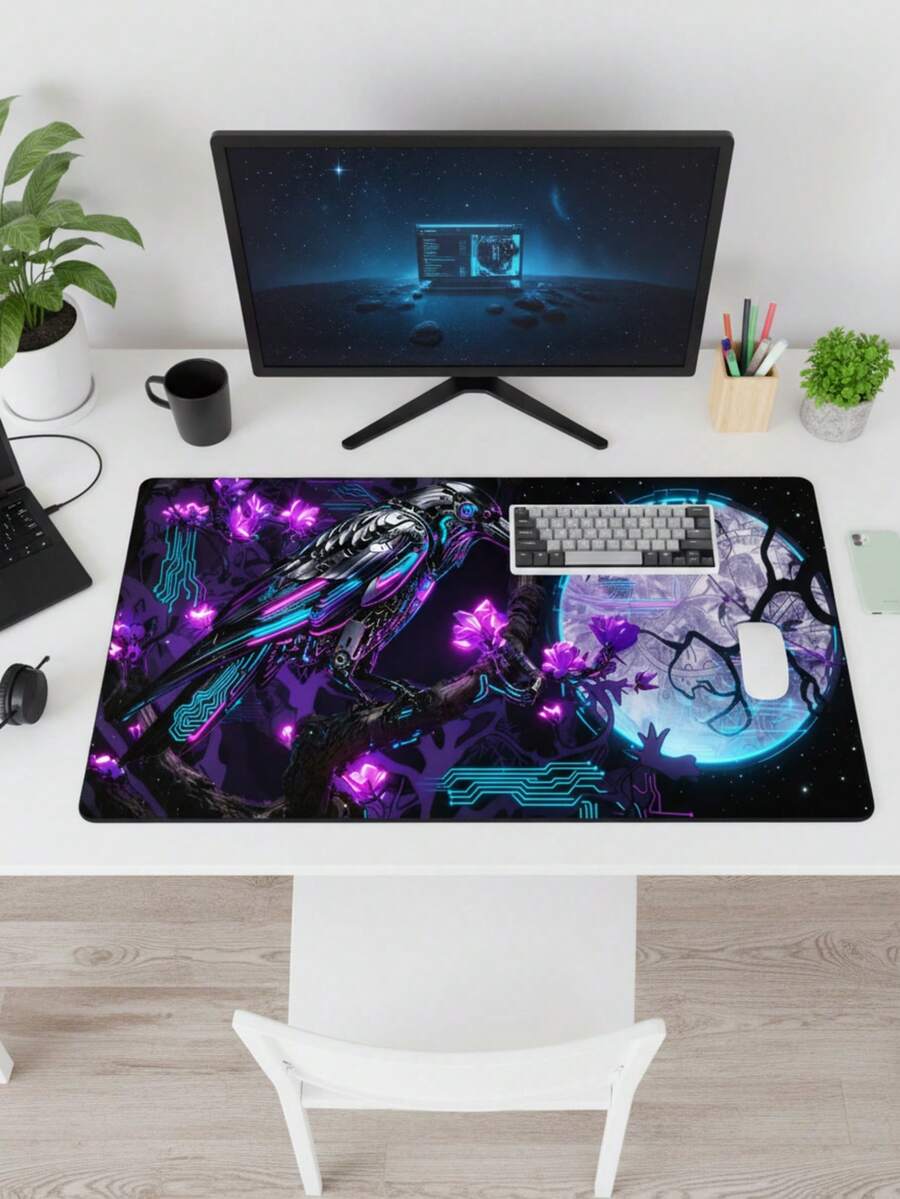 超大号 XXXL 超光滑鼠标垫，尺寸 39.37 英寸 x 19.69 英寸，防水防滑橡胶底座，布面，简约乌鸦夜景图案，适用于有线/无线鼠标，笔记本电脑/台式机，实用礼物，母亲节佳品 - 查看 1