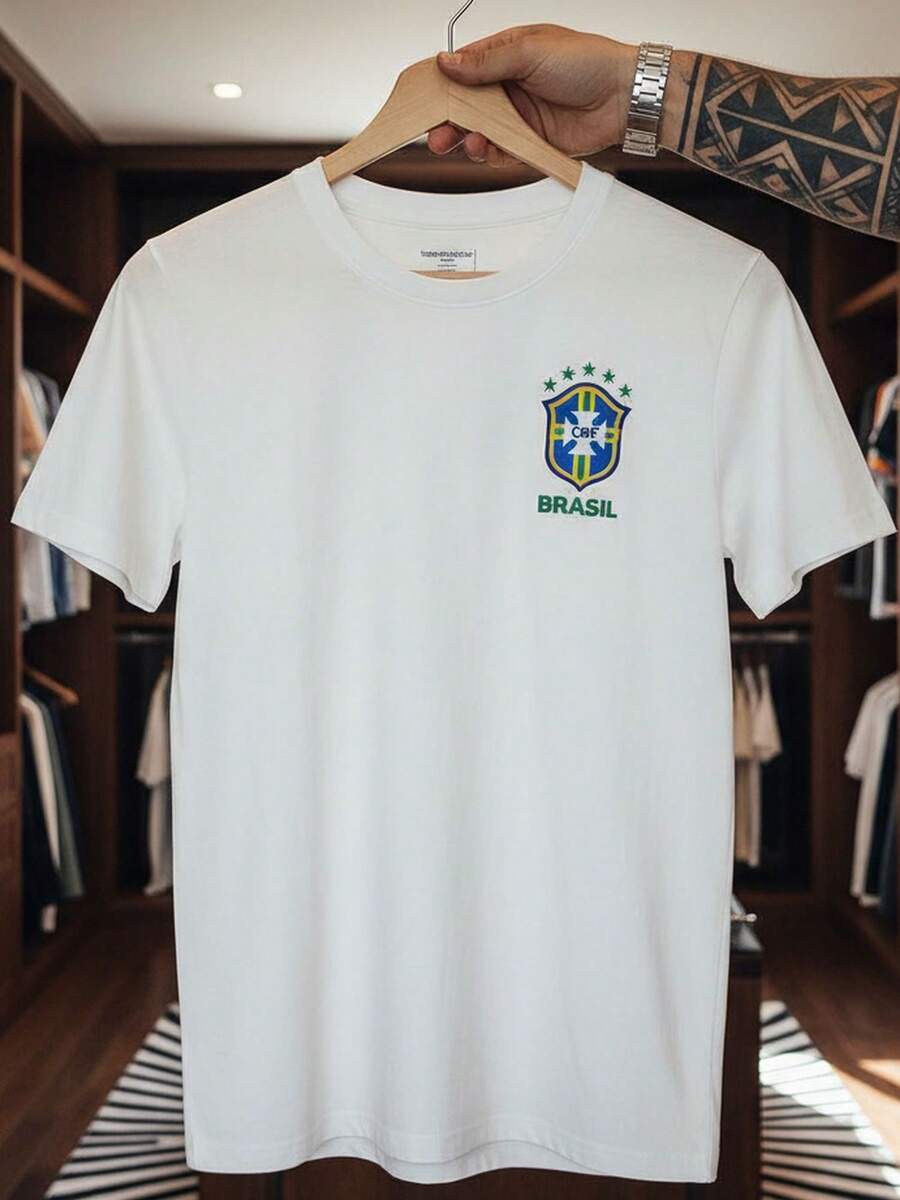 Unisex T-Shirt Supporting The Brazilian National Football Team (CBF) Short Sleeve Men's And Women's 100% Cotton, Casual, Crew Neck - 白色 - 查看 1