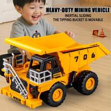 儿童逼真重型工业矿用车辆，惯性翻斗车，玩具沙石车模型，男孩卡车，工程翻斗车 - 彩色 - 查看 1