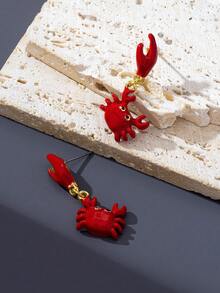 1 Đôi bông tai men đỏ thiết kế hình càng cua độc đáo, kiểu dáng động vật biển hoạt hình dễ thương, phong cách Boho bãi biển. - Đỏ - Xem 5