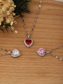 1 chiếc mặt dây chuyền hình trái tim bằng đồng thanh lịch, mặt dây chuyền hình trái tim, đá Cubic Zirconia, dây chuyền thép không gỉ, quà tặng trang sức mùa hè, phù hợp cho bé gái và phụ nữ. - Nhiều màu - Xem 13