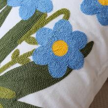 1pc Pastoral Style Embroidered Bird & Flower Decorative Pillow Cover, Canvas Embroidery Cushion Case, Suitable For Sofa And Bedroom, Without Pillow Insert, Sold Individually - Daffodils - View 5