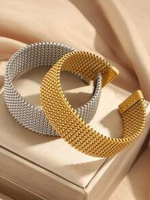 1 chiếc vòng tay dệt bằng thép không gỉ tối giản, có hai màu vàng hoặc bạc, vòng tay nữ bằng thép không gỉ, thích hợp làm quà tặng cho đám cưới, Giáng sinh, Ngày của Mẹ, Ngày Valentine. Cũng thích hợp để đeo hàng ngày, làm quà tặng và trong các dịp trang trọng. - Nhiều màu - Xem 10