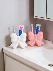 1件/2件装蝴蝶结形牙刷牙膏收纳架，浴室水槽置物架，母亲节礼物。 - 站立蝴蝶結 - 查看 3