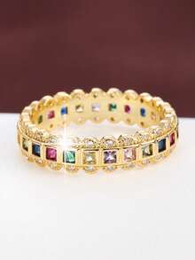 1 chiếc nhẫn nữ thiết kế hình vuông hình học đính đá Cubic Zirconia. - Nhiều màu - Xem 18