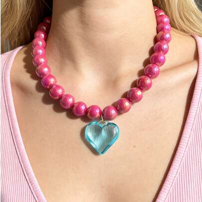 1 chiếc vòng cổ hạt hình trái tim lớn bằng nhựa kiểu Bohemian, sáng tạo, thời trang, thanh lịch, tinh tế, đơn giản và quyến rũ dành cho Ngày của Mẹ, thích hợp cho phụ nữ, chị em gái, các cặp đôi, dự tiệc hoặc tốt nghiệp - Món quà hoàn hảo cho đeo hàng ngày, hẹn hò, tiệc tùng, đám cưới, ngày lễ hoặc kỳ nghỉ hè ở bãi biển.