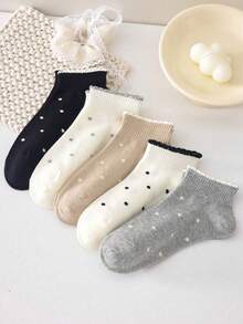 1/5 Đôi tất cổ ngắn nữ họa tiết chấm bi có viền bèo nhún, màu trắng, thoáng khí, mềm mại, thích hợp cho mặc hàng ngày, mùa thu/đông và mọi mùa, là món đồ thiết yếu cho trang phục hàng ngày, dễ thương cho học sinh. - Nhiều màu - Xem 9
