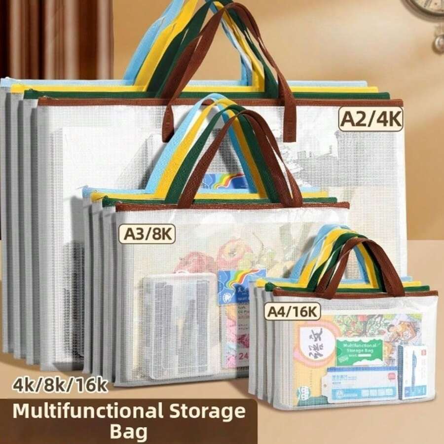 Bolsa de Projeto A3/A4 para Artesanato de Acolchoado, Bolsa de Armazenamento com Alça, Bolsa de Arquivo Grande, Bolsa de Malha Transparente com Grade, Bolsa de Desenho e Esboço Portátil com Zíper, Bolsa de Documentos, Pastas de Arquivo, Suprimentos de Escritório - A - Visão 1