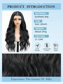 13*4*1 Inch T-Part Lace Front Wig With Baby Hair, Synthetic Wavy Lace Front Wig 26 Inch For Women, Ombre Gold/Multi-Color - Hitam - View 9