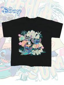 This Disney *Lilo & Stitch* Men's Summer T-Shirt Features Playful Cartoon Graphics, A Vintage-Style Distressed Finish, And A Seamless, One-Piece Cut. Crafted From Pure Cotton Fabric, It Offers An Exceptionally Comfortable Feel And Excellent Breathability. The Design Cleverly Blends Outdoor And Streetwear Aesthetics, Complete With A Classic Crew Neck. As A High-Quality Piece From A Stylish Brand, It Makes An Ideal Gift For Friends And Family-Sure To Bring The Recipient A Delightful Surprise And Joy. - màu đen - Xem 1