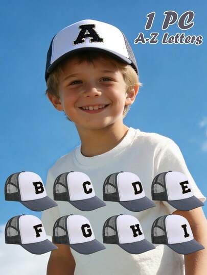 Mũ lưới in 26 chữ cái cho trẻ em, màu đỏ, kiểu mũ lưỡi trai che nắng cho bé trai và bé gái, thích hợp cho các hoạt động ngoài trời và mặc hàng ngày, chống nắng.