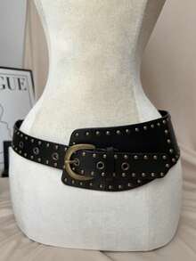 1pc  Style Punk Rivet Decor Curved Waist Belt, Asymmetrical Waistband, Fashionable Accessory Fall, Autumn, Halloween - 1 cái - Xem 6