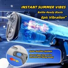 Automatic Refill Electric Water Gun, Pulse Jet Water Gun With LED Light Show, 40-Foot Long-Range Rapid-Fire Water Gun, USB Rechargeable High-Capacity Water Gun, Suitable For Children And Adults, Adult Water Gun Suitable For Pools, Beaches, And Backyards. - Blue - View 6